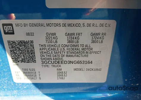 2022 Chevrolet Silverado 1500 4Wd Short Bed Rst from USA, damaged, VIN 3GCUDEED3NG653164